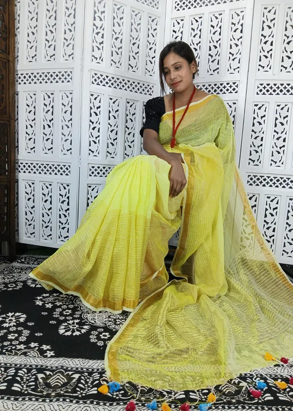 Yellow_Linen_Jamdani_Handloom_Saree_For_Women