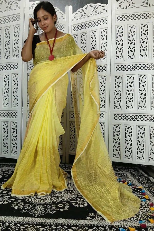 Yellow_Linen_Jamdani_Handloom_Saree_For_Women