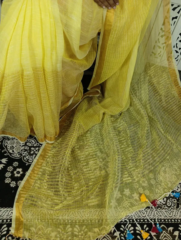 Yellow_Linen_Jamdani_Handloom_Saree_For_Women