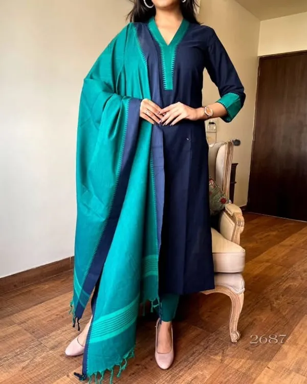 Blue_Handloom_South_COTTON_Kurta_Set_For_Women