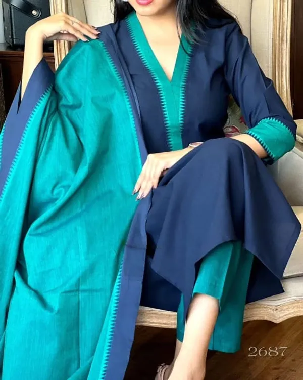Blue_Handloom_South_COTTON_Kurta_Set_For_Women