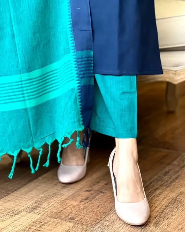 Blue_Handloom_South_COTTON_Kurta_Set_For_Women