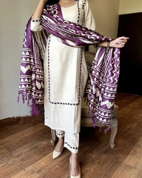 AKS TEXTILE Cream Embroidery Khadi Cotton Suit Set Price in India Buy AKS TEXTILE Cream Embroidery Khadi Cotton Suit Set online at undefined
