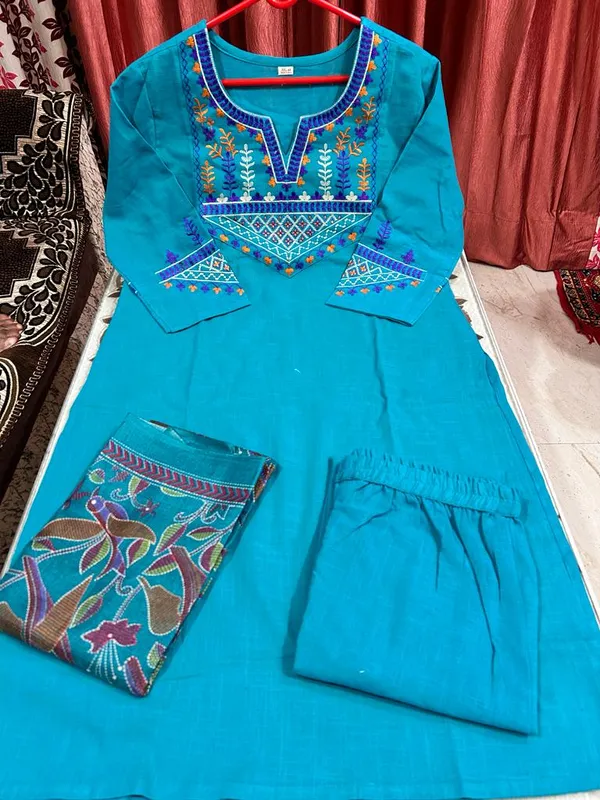 Blue_Cotton_Printed_Suit_Set_Duppta_For_Women