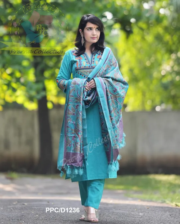 Blue_Cotton_Printed_Suit_Set_Duppta_For_Women