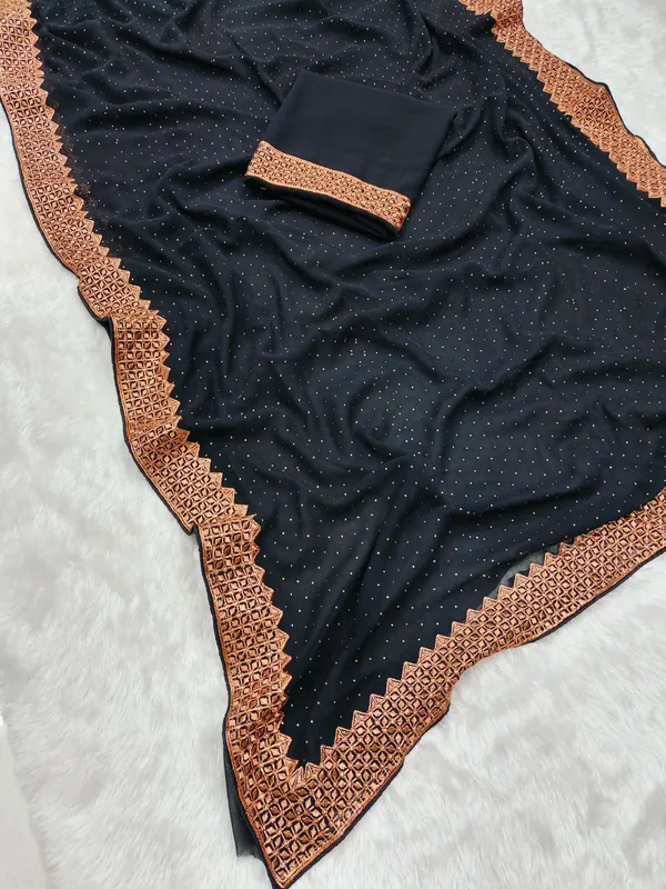 Black_Blooming_Vichitra_Saree_For_Preety_Ladies