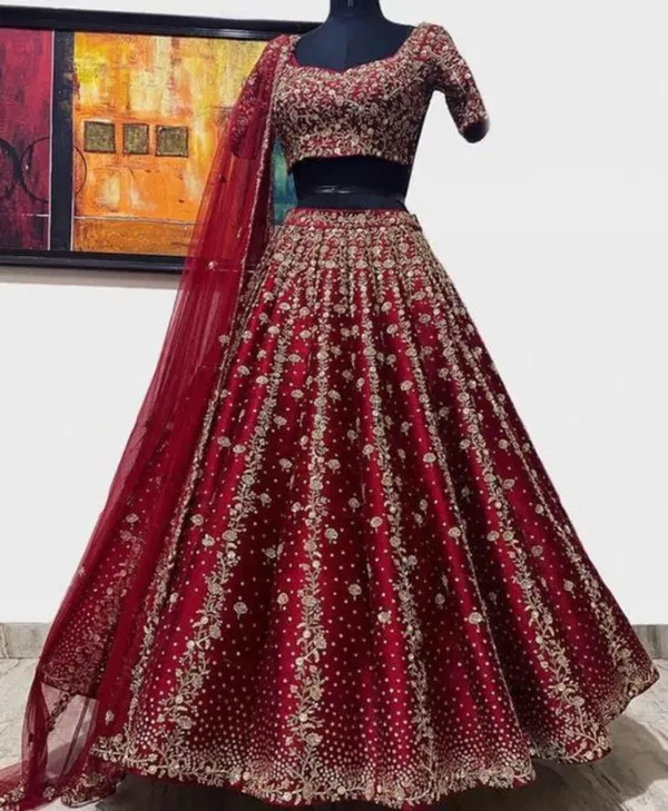 Dark_Maroon_Heavy_Faux_Georgette_Lehenga_Choli__(_Semi_Stiched_)