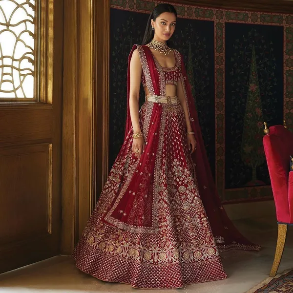 Dark_Maroon_Heavy_Faux_Georgette_Lehenga_Choli__(_Semi_Stiched_)