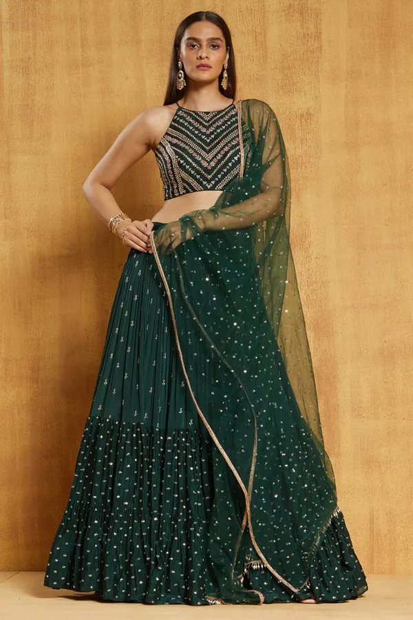 Green_Heavy_Faux_Georgette_Lehenga_Choli__(_Semi_Stiched_)