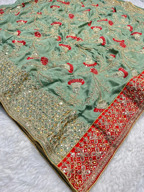 Green__Sequence_Embroidered_Saree_Saree_For_Preety_Ladies