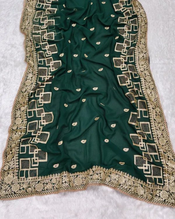 Green_Blooming_Georgette_Saree_For_Ladies