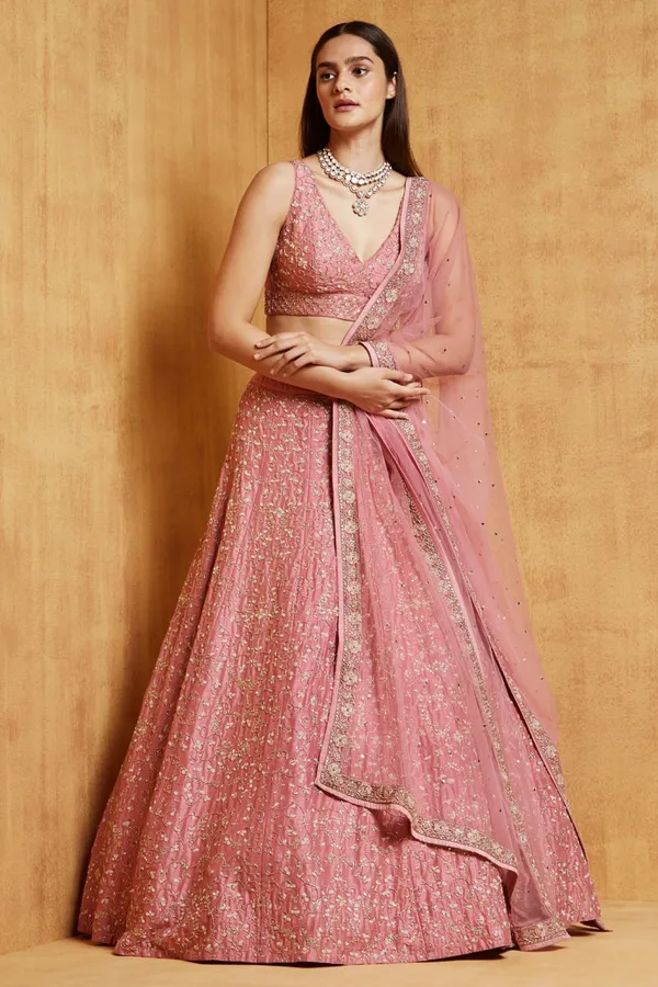 Peach_Heavy_Faux_Georgette_Lehenga_Choli__(_Semi_Stiched_)