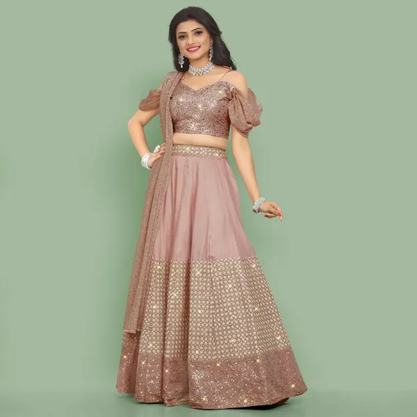 Peach_Heavy_Faux_Georgette_Lehenga_Choli__(_Semi_Stiched_)