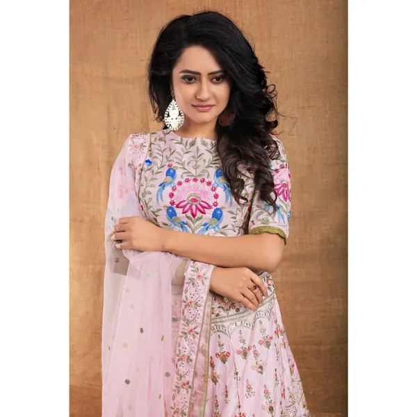 Pink_Heavy_Faux_Georgette_Lehenga_Choli__(_Semi_Stiched_)