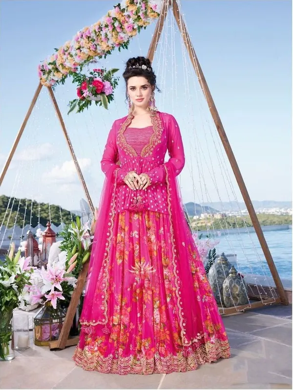Rani_Pink_Heavy_Faux_Georgette_Lehenga_Choli__(_Semi_Stiched_)