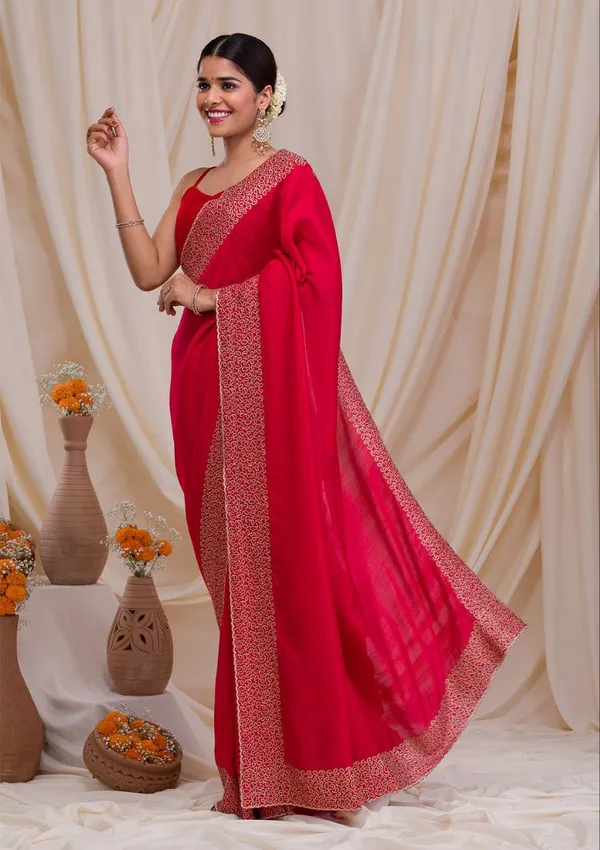 Red_Blooming_Vichitra_Saree_For_Women