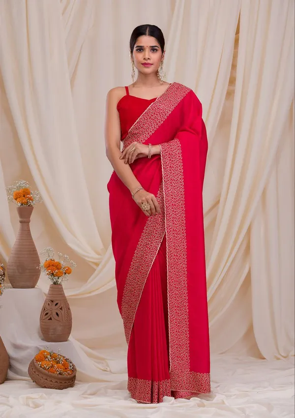 Red_Blooming_Vichitra_Saree_For_Women