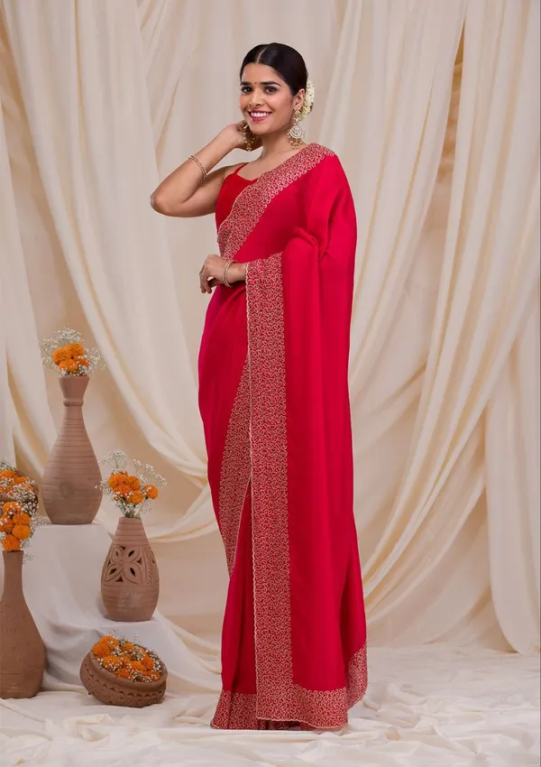 Red_Blooming_Vichitra_Saree_For_Women