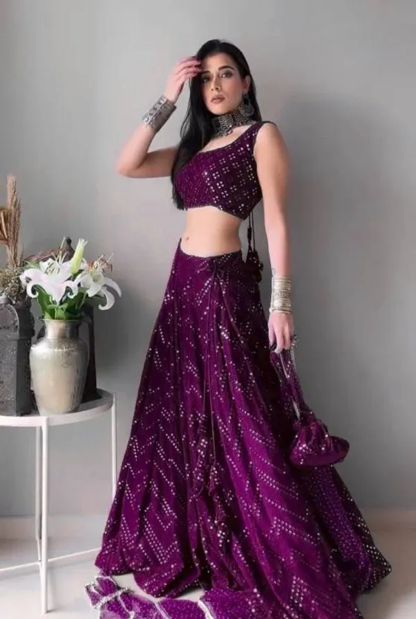 Wine_Heavy_Faux_Georgette_Lehenga_Choli__(_Semi_Stiched_)