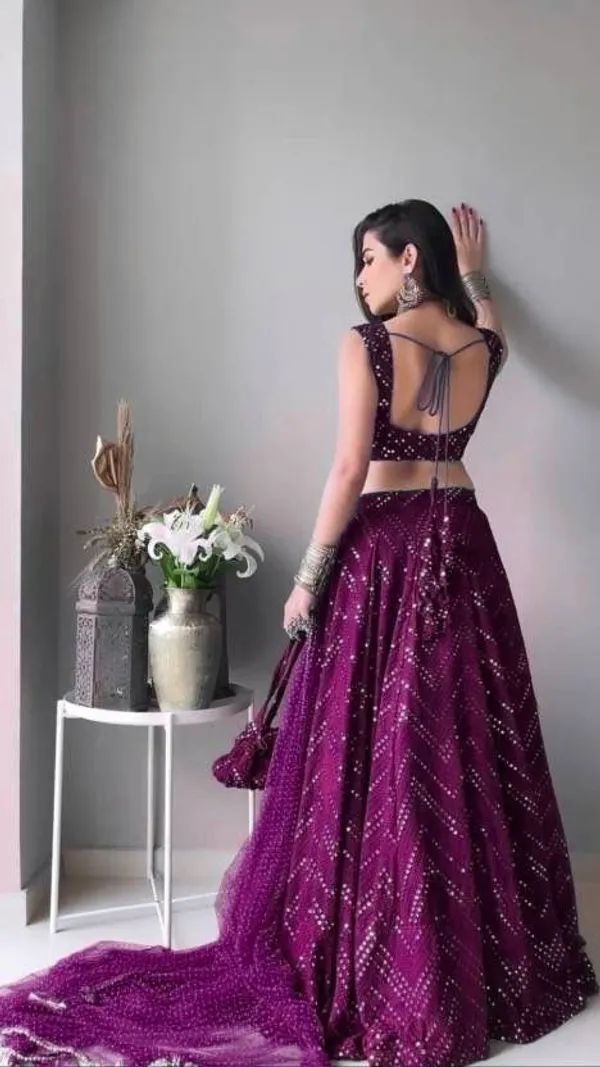 Wine_Heavy_Faux_Georgette_Lehenga_Choli__(_Semi_Stiched_)