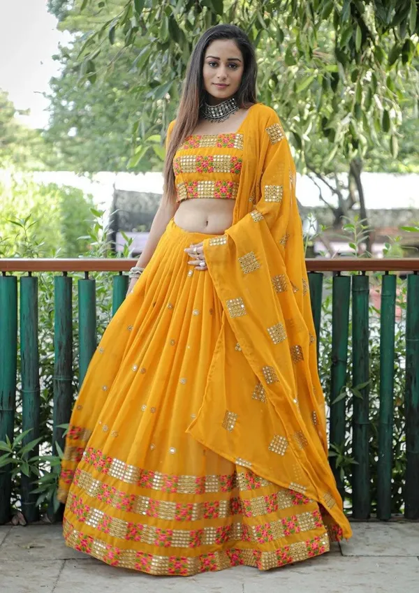 Yellow_Heavy_Faux_Georgette_Lehenga_Choli__(_Semi_Stiched_)