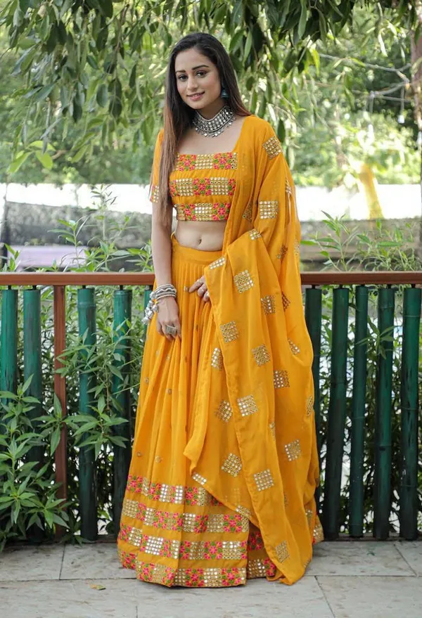 Yellow_Heavy_Faux_Georgette_Lehenga_Choli__(_Semi_Stiched_)