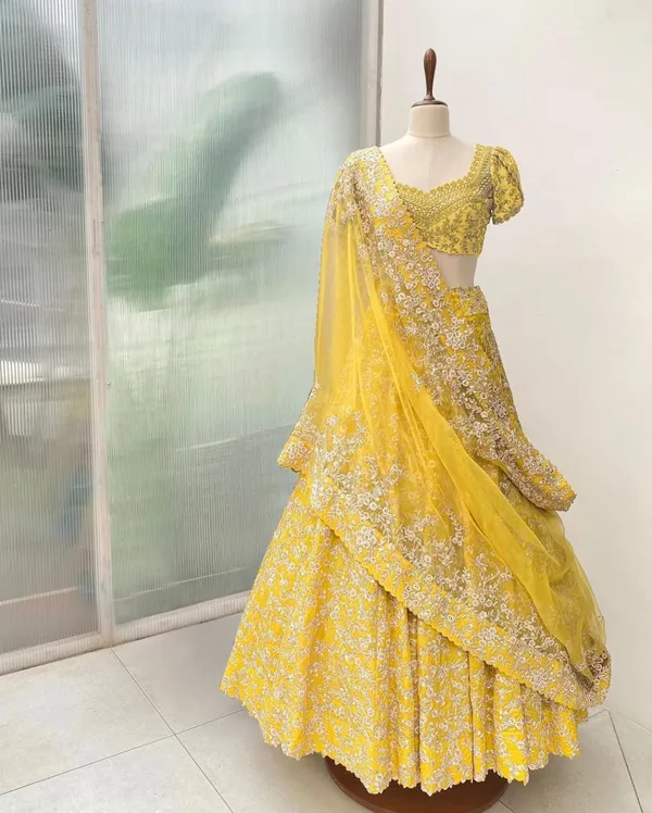 Yellow_Heavy_Faux_Georgette_Lehenga_Choli__(_Semi_Stiched_)