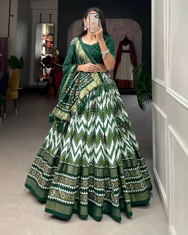 Flower_Green_Patola_Print_Traditional_Lehenga_Choli