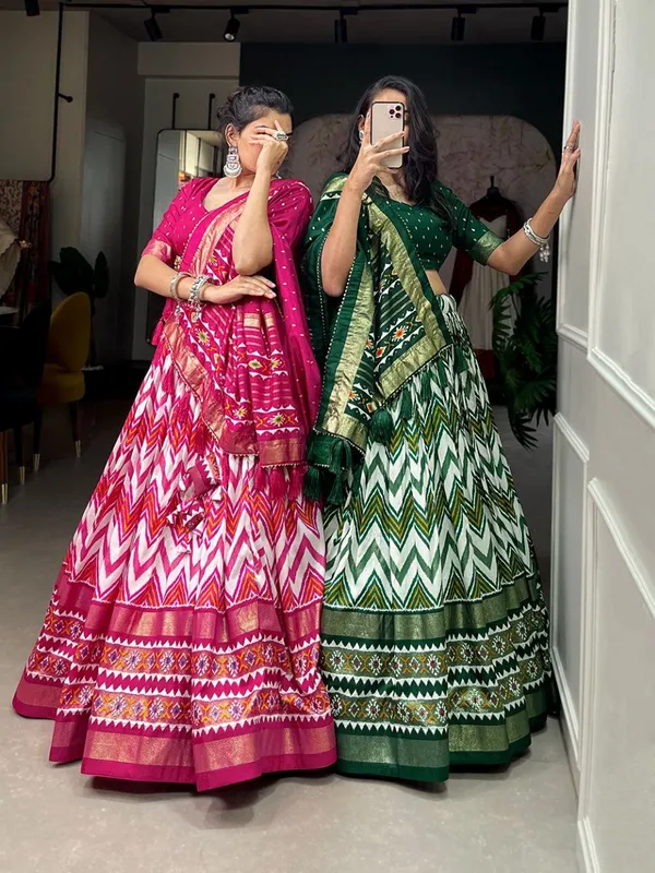 Flower_Green_Patola_Print_Traditional_Lehenga_Choli