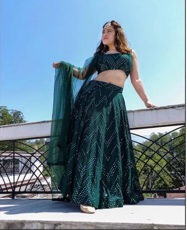Green_Heavy_Faux_Georgette_Lehenga_Choli__(_Semi_Stiched_)