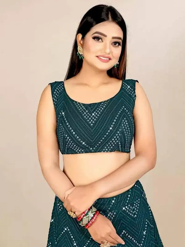Green_Heavy_Faux_Georgette_Lehenga_Choli__(_Semi_Stiched_)