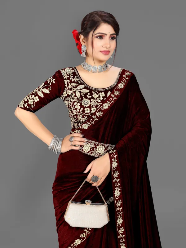 Unstitched_Velvet_Blouse_Material_embroidered