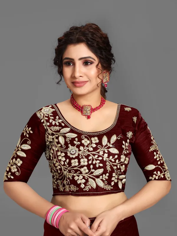 Unstitched_Velvet_Blouse_Material_embroidered