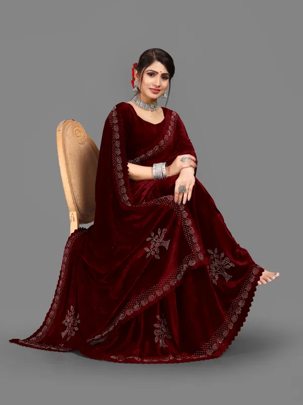 Unstitched_Velvet_Blouse_Material_Embellished