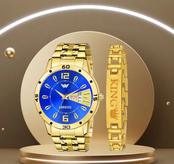 Gold Chain Naaptol Watch Combo Abrexo Royal Blue Gold Day Date