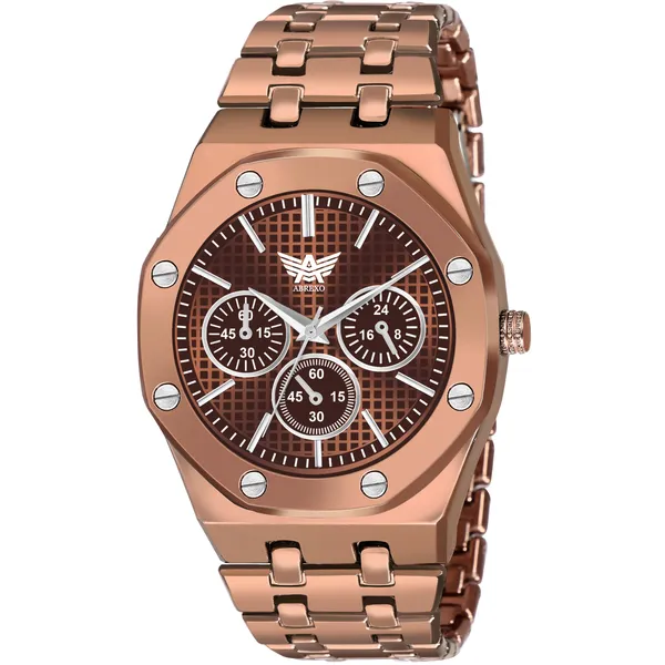 Abrexo Traditional Class Series -Analog Watch Matte Finish Dummy Chrono  Brown Tone- Stainless Steel High Quality Wrist Watch Quartz