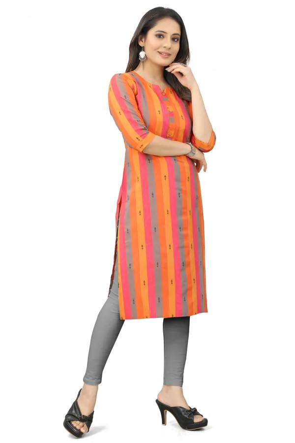 Orange_Cotton__Woven_Design_A-line_Kurta