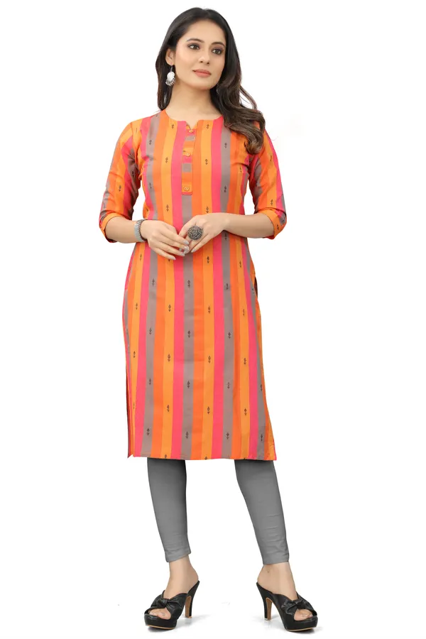 Orange_Cotton__Woven_Design_A-line_Kurta