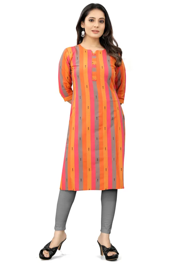 Orange_Cotton__Woven_Design_A-line_Kurta