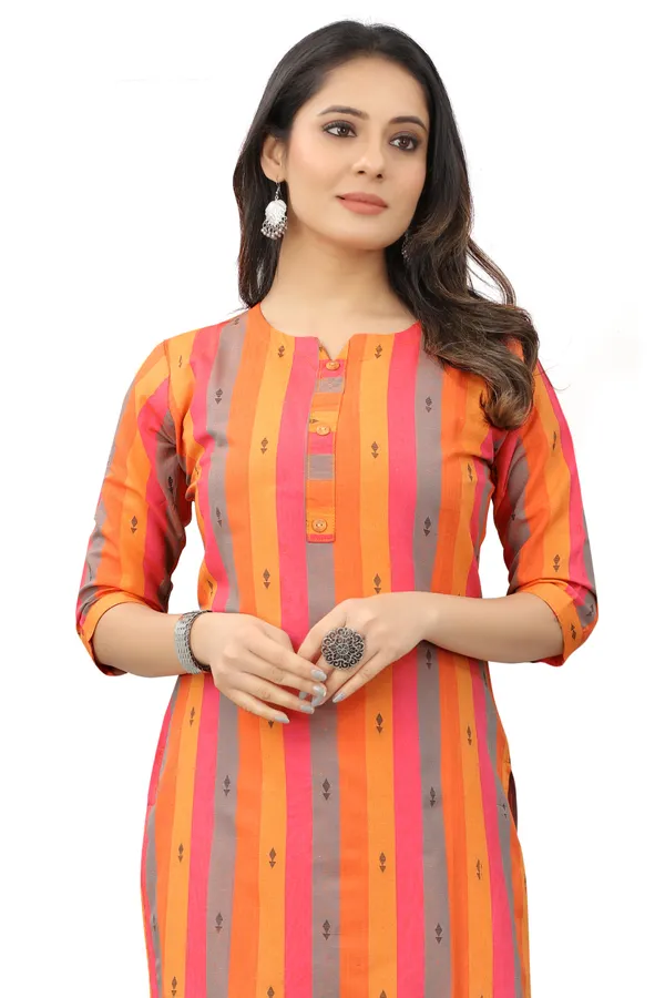 Orange_Cotton__Woven_Design_A-line_Kurta
