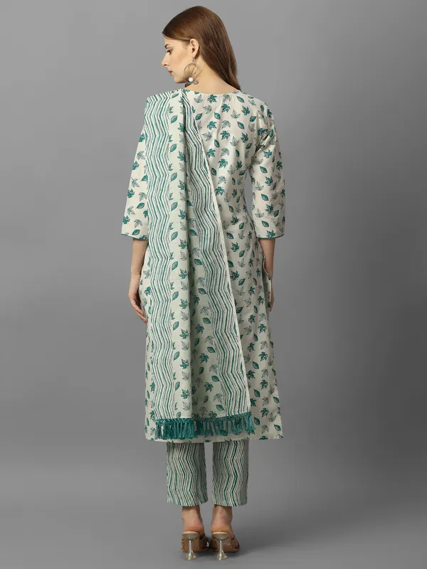 White_Pure_Cotton_Solid_Kurta_Pant_Dupatta_Set