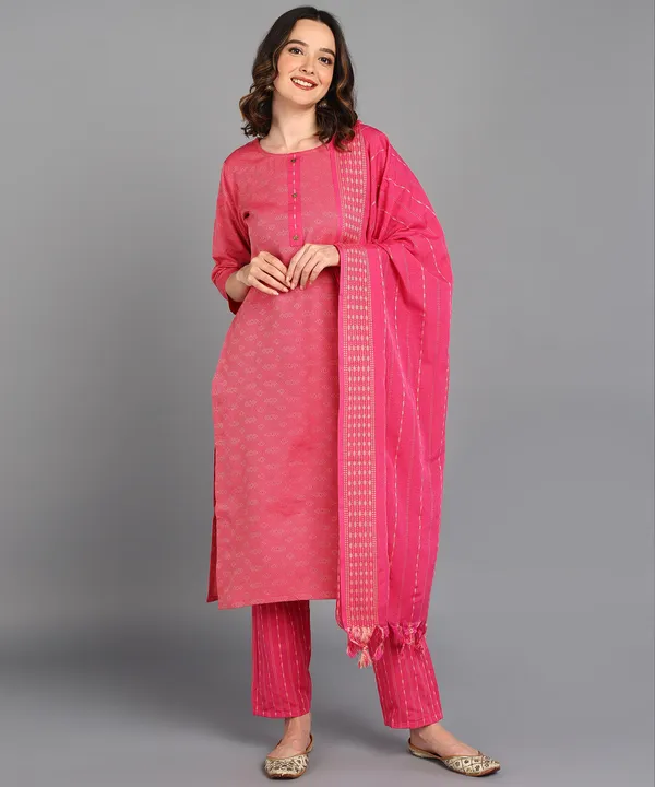 Pink_Pure_Cotton_Solid_Kurta_Pant_Dupatta_Set