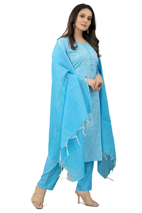 Light_Blue_Cotton_Woven_Kurta_Pant_Dupatta_Set