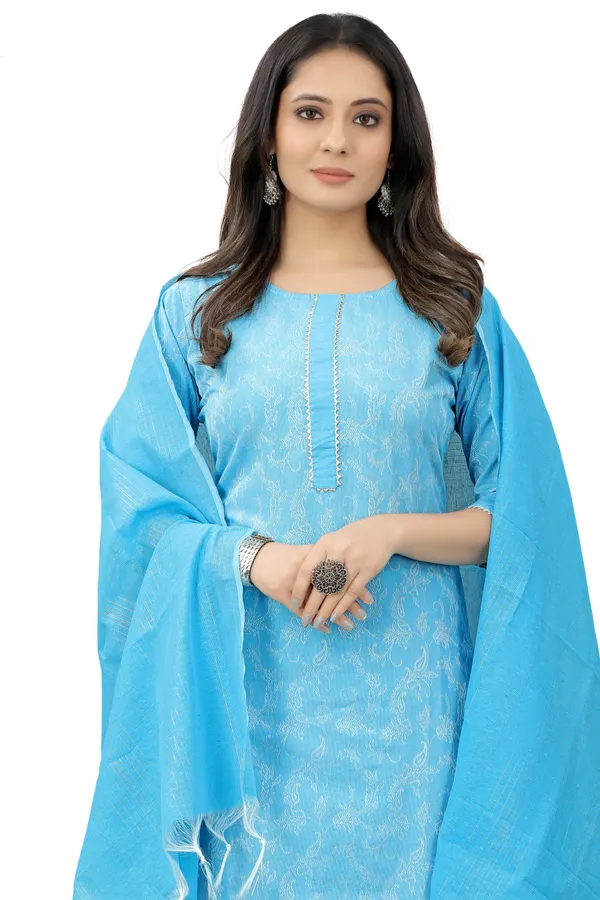 Light_Blue_Cotton_Woven_Kurta_Pant_Dupatta_Set