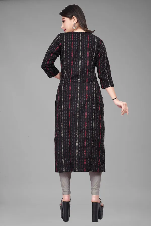 Black_Cotton_Woven_Design_A-line_Kurta