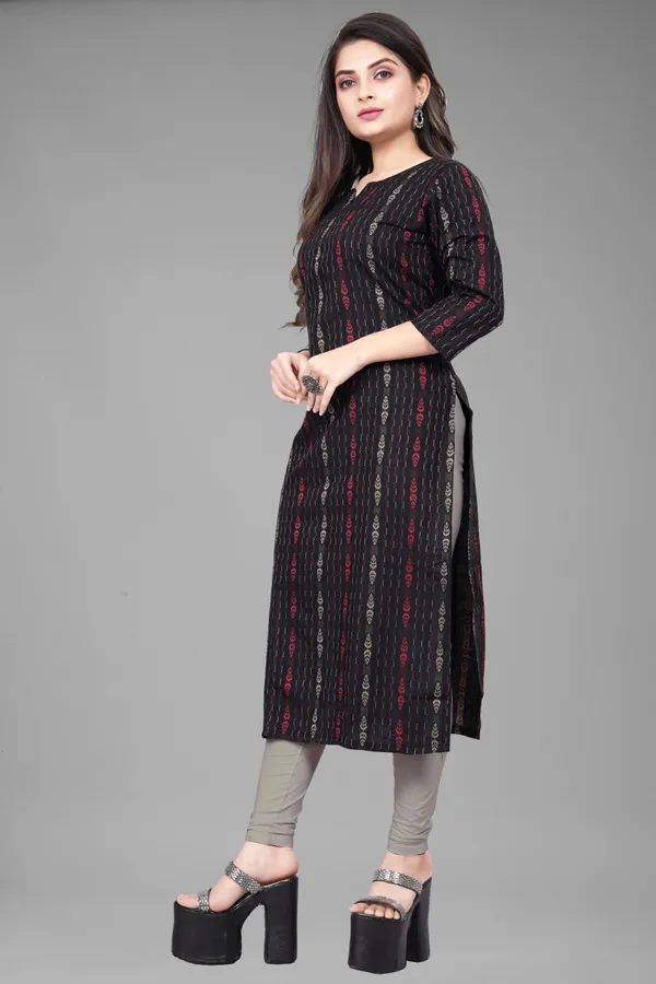 Black_Cotton_Woven_Design_A-line_Kurta
