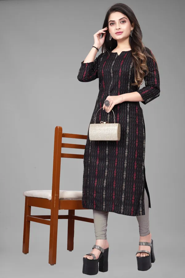 Black_Cotton_Woven_Design_A-line_Kurta
