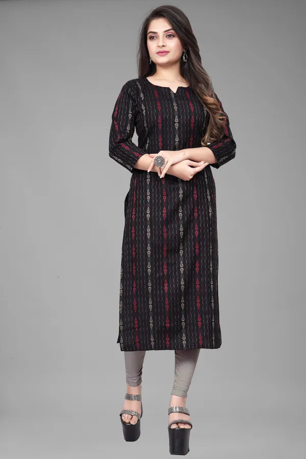 Black_Cotton_Woven_Design_A-line_Kurta