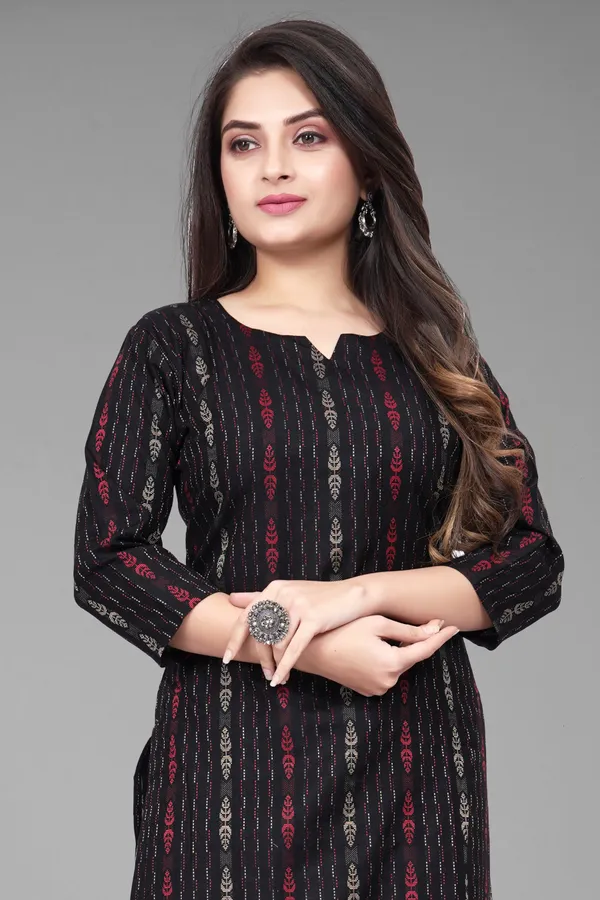 Black_Cotton_Woven_Design_A-line_Kurta