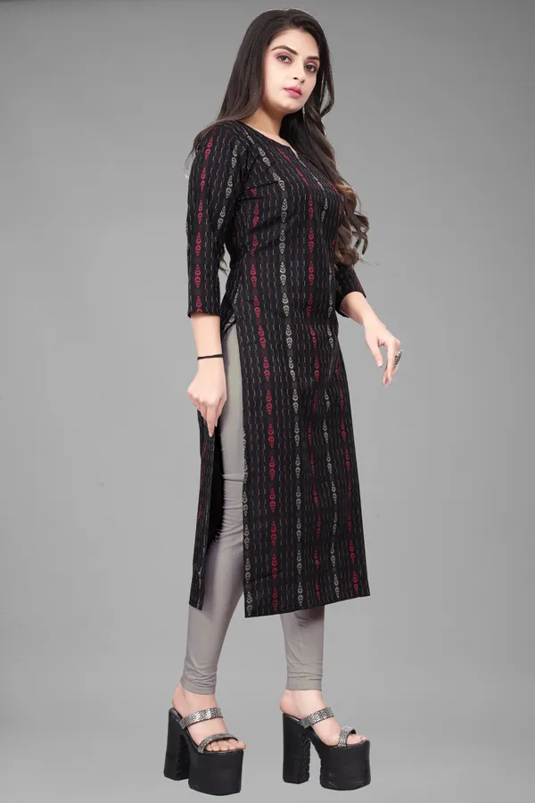 Black_Cotton_Woven_Design_A-line_Kurta
